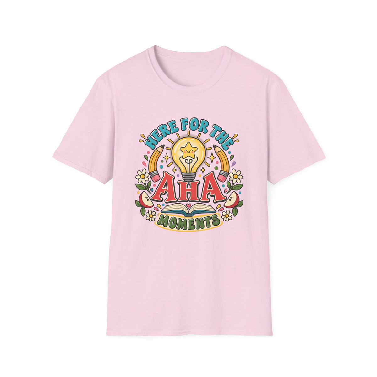 Aha Moments T-Shirt — 'Here for the Aha Moments' Lightbulb Graphic Tee