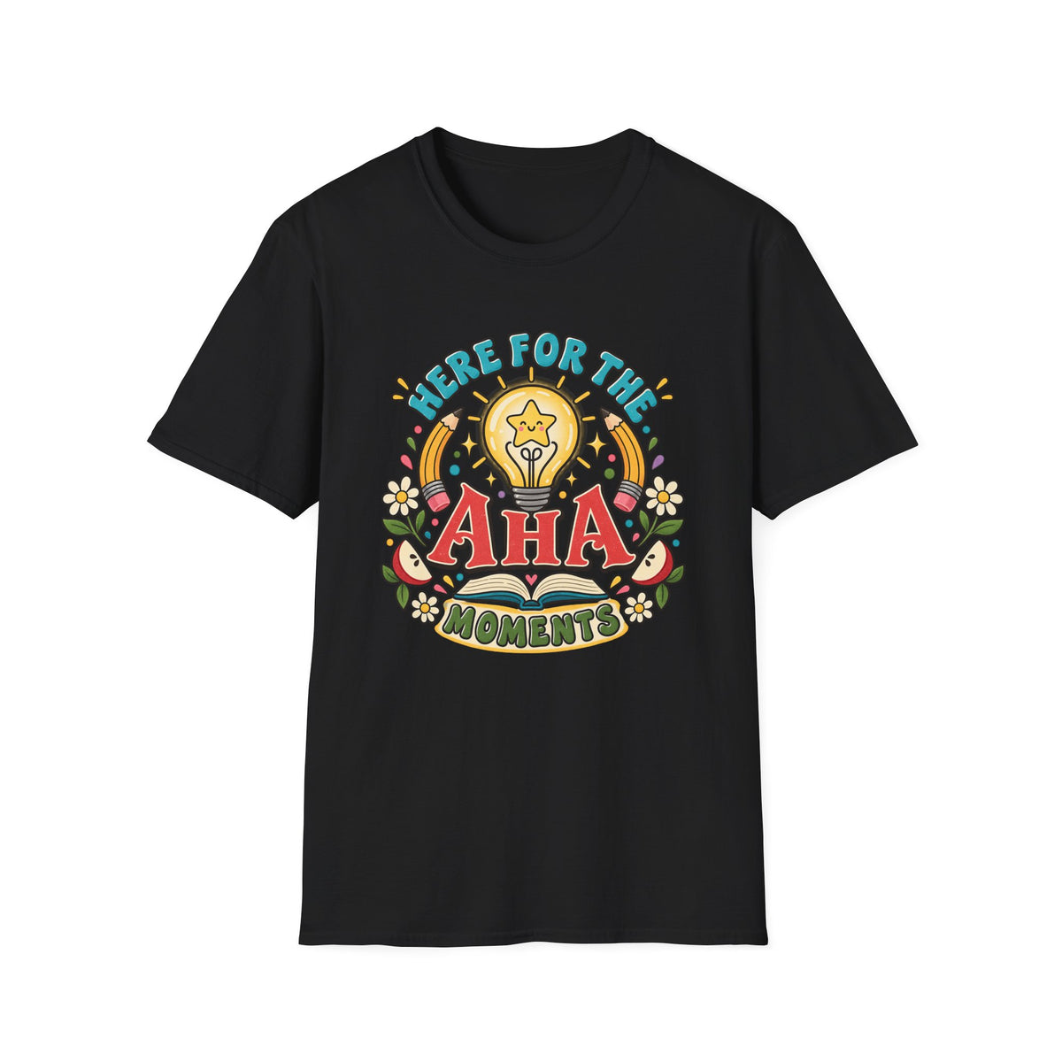 Aha Moments T-Shirt — 'Here for the Aha Moments' Lightbulb Graphic Tee