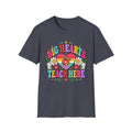 Teacher T‑Shirt — "Big Hearts Teach Here" Colorful Retro Heart & Flowers