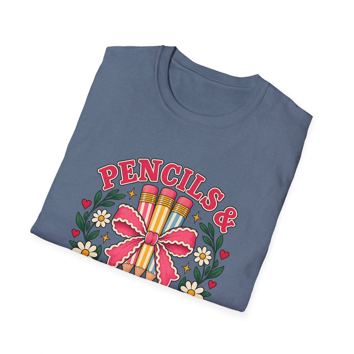 Pencils & Patience Teacher Graphic T-Shirt — Floral Pencil Bouquet Design