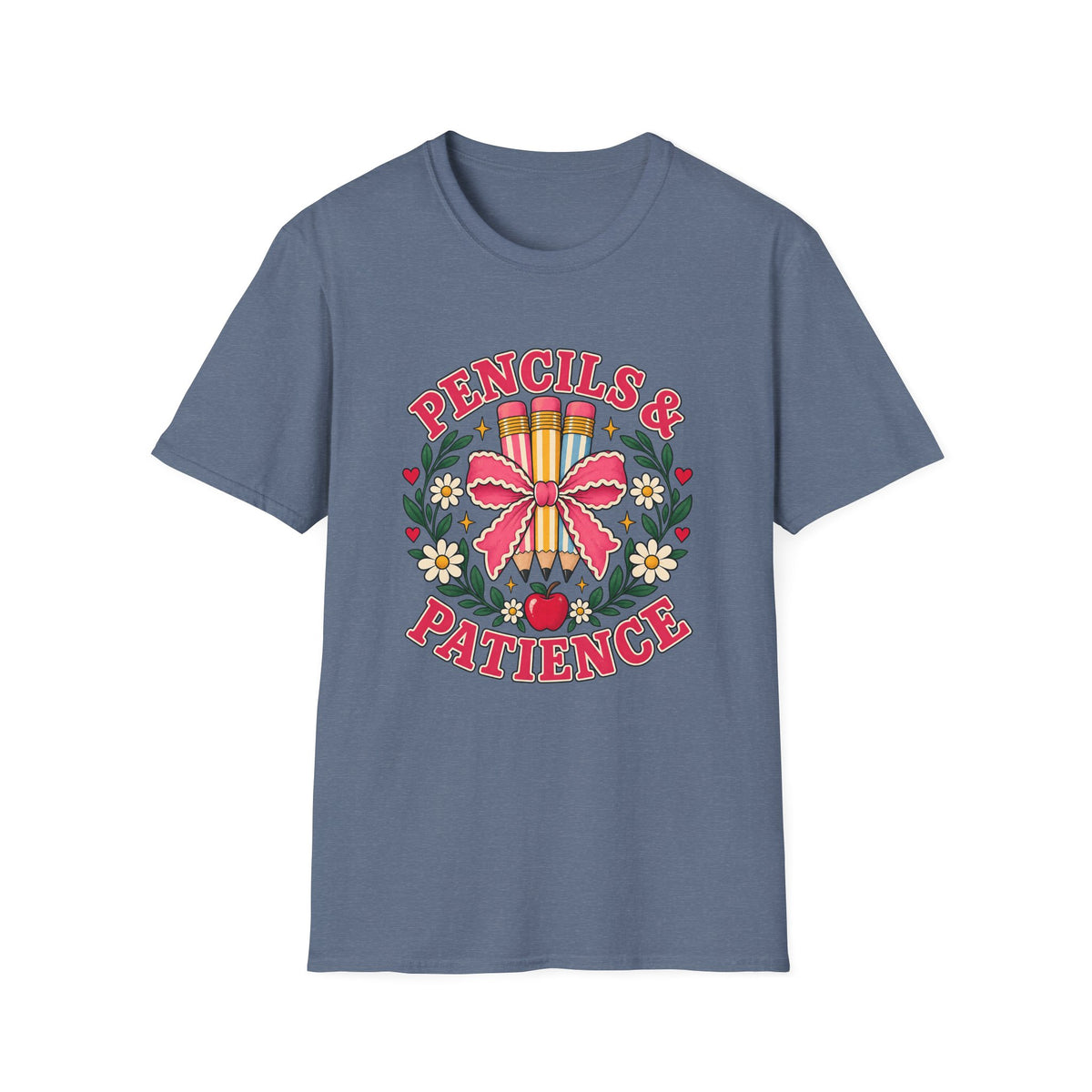 Pencils & Patience Teacher Graphic T-Shirt — Floral Pencil Bouquet Design