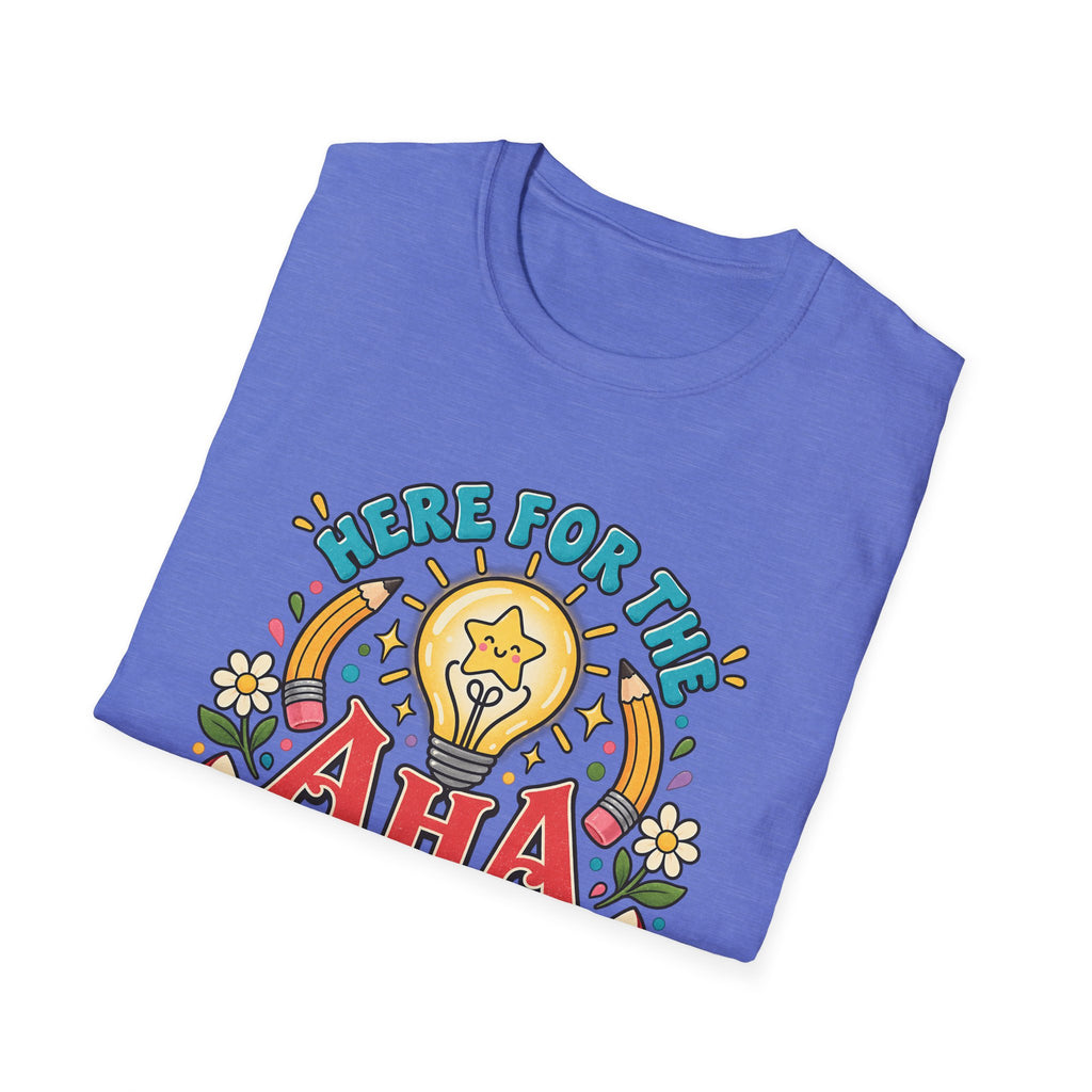 Aha Moments T-Shirt — 'Here for the Aha Moments' Lightbulb Graphic Tee