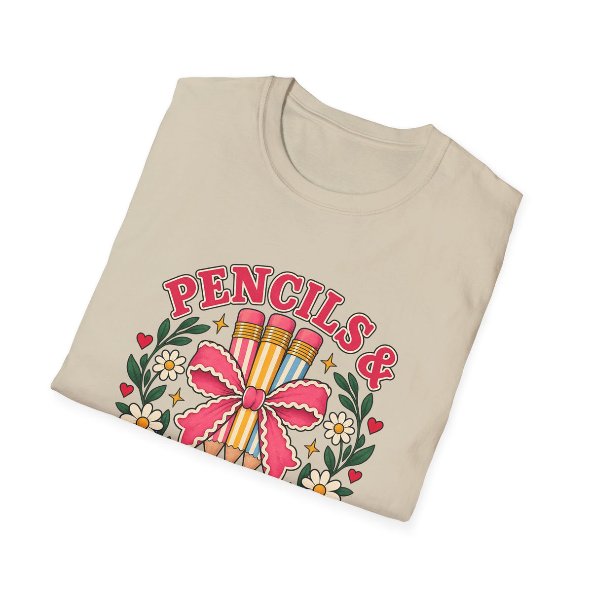 Pencils & Patience Teacher Graphic T-Shirt — Floral Pencil Bouquet Design