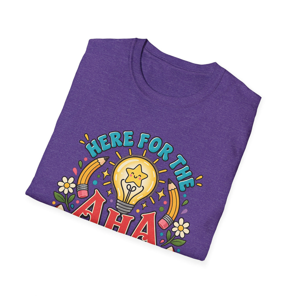 Aha Moments T-Shirt — 'Here for the Aha Moments' Lightbulb Graphic Tee