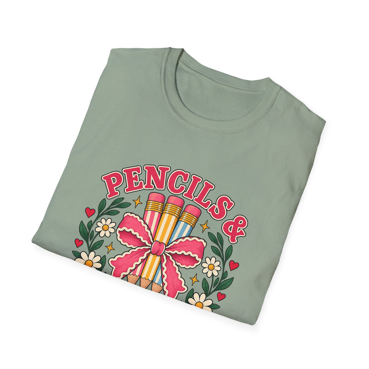 Pencils & Patience Teacher Graphic T-Shirt — Floral Pencil Bouquet Design