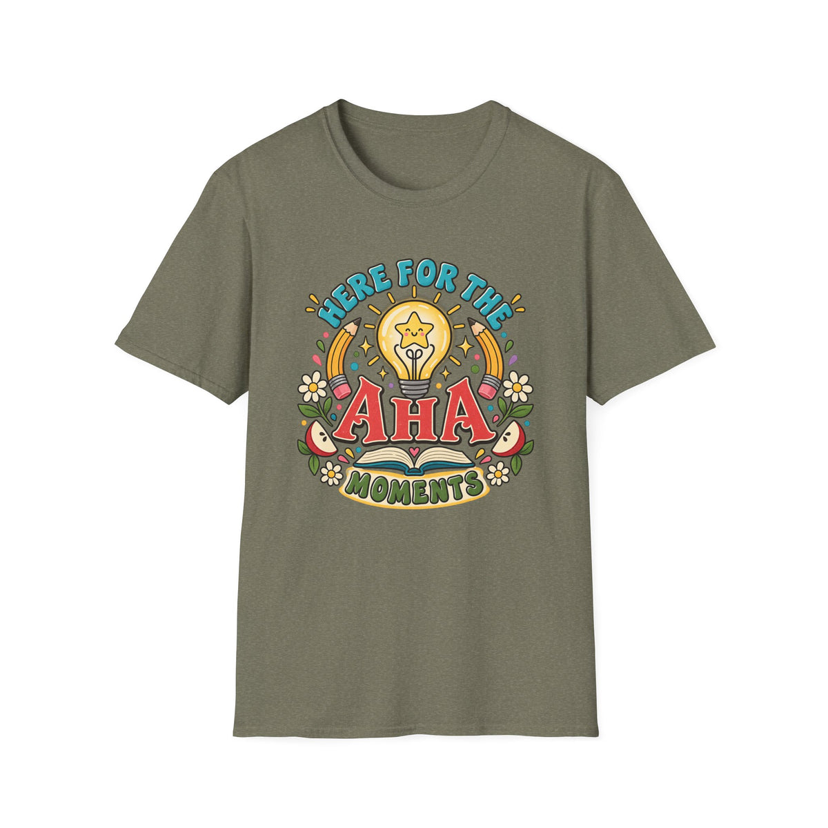 Aha Moments T-Shirt — 'Here for the Aha Moments' Lightbulb Graphic Tee