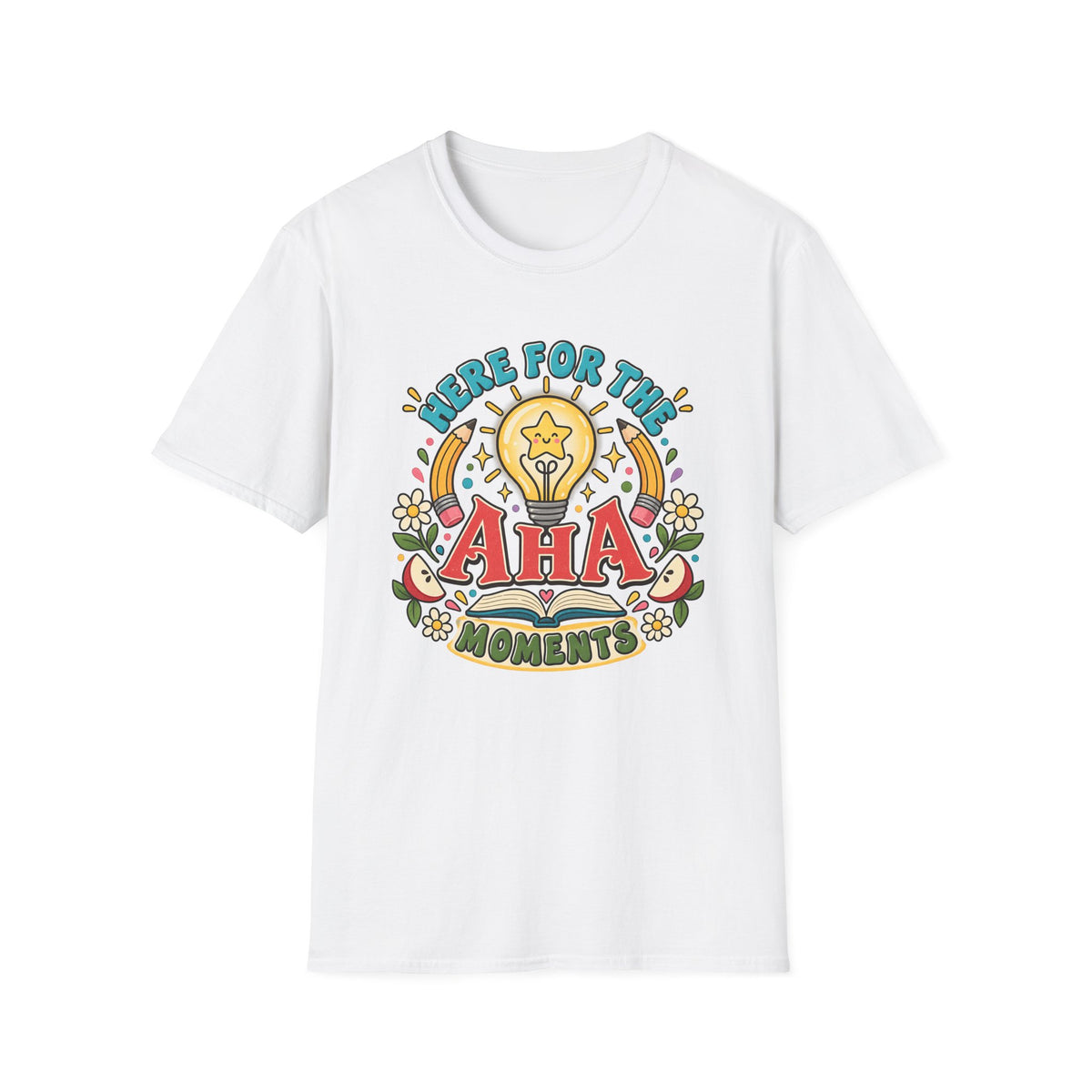 Aha Moments T-Shirt — 'Here for the Aha Moments' Lightbulb Graphic Tee