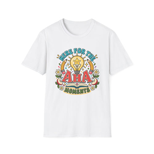 Aha Moments T-Shirt — 'Here for the Aha Moments' Lightbulb Graphic Tee