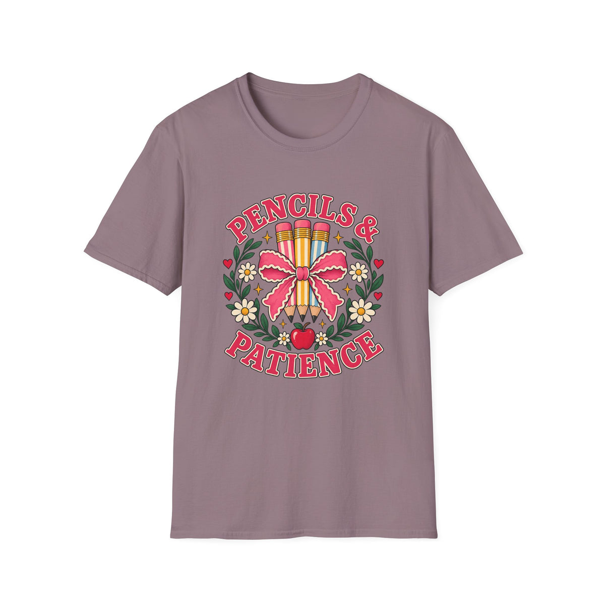Pencils & Patience Teacher Graphic T-Shirt — Floral Pencil Bouquet Design