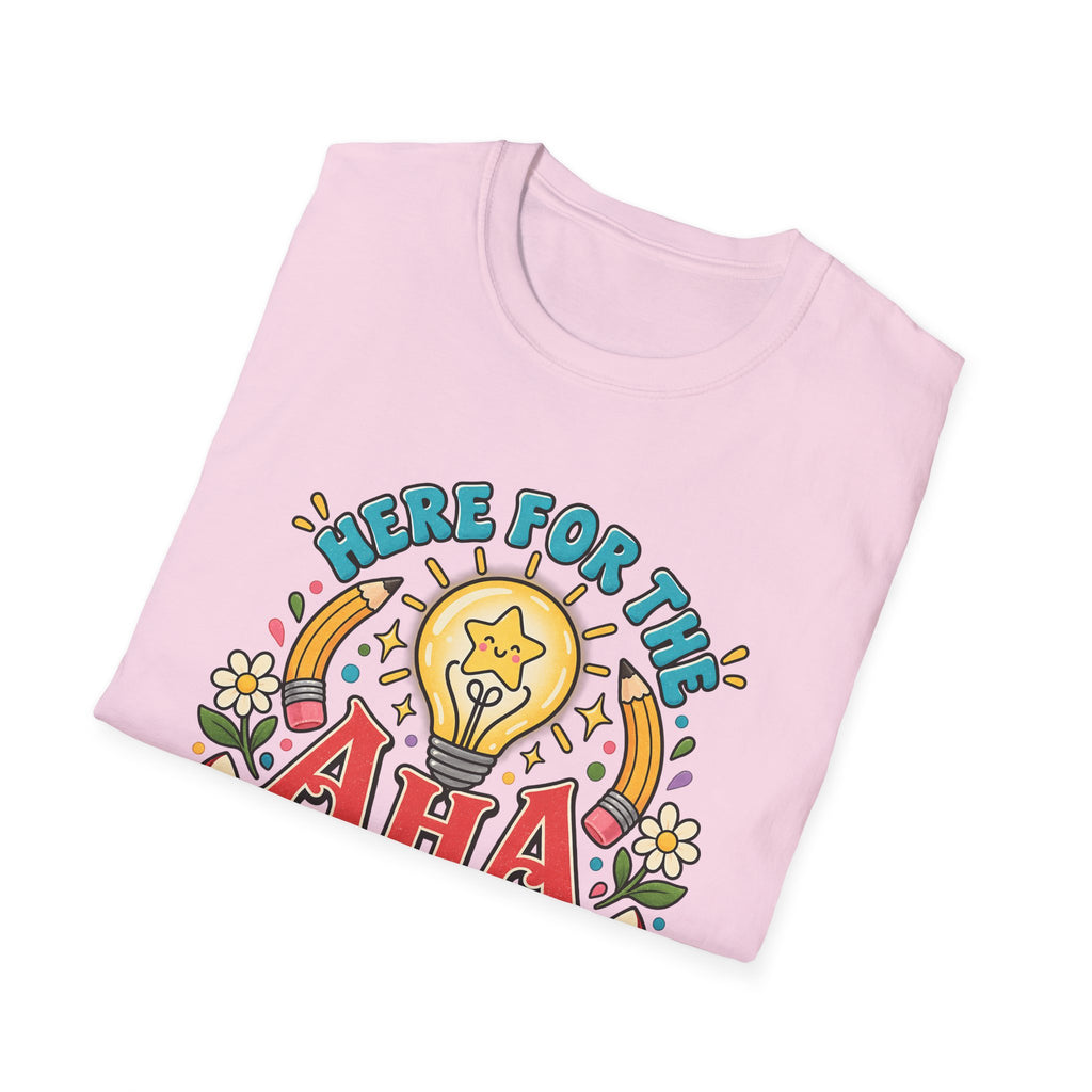 Aha Moments T-Shirt — 'Here for the Aha Moments' Lightbulb Graphic Tee