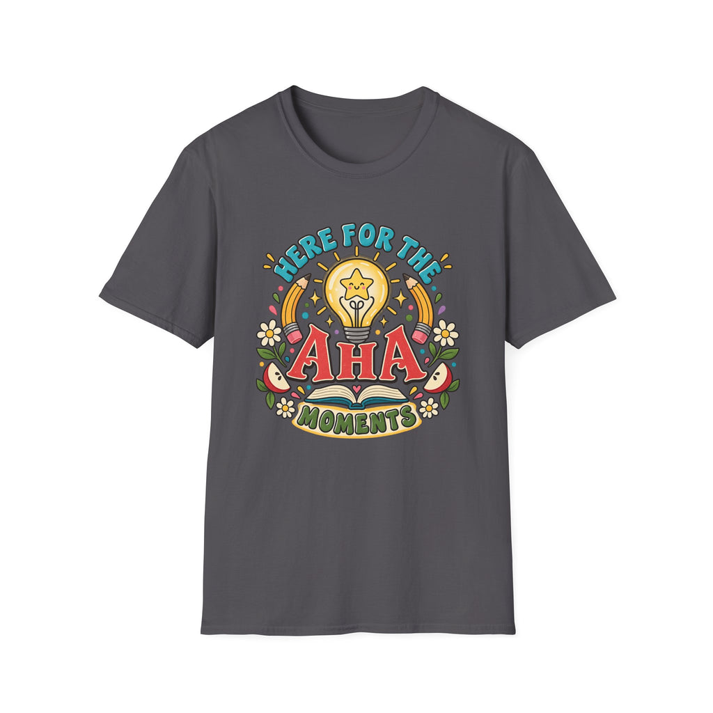 Aha Moments T-Shirt — 'Here for the Aha Moments' Lightbulb Graphic Tee