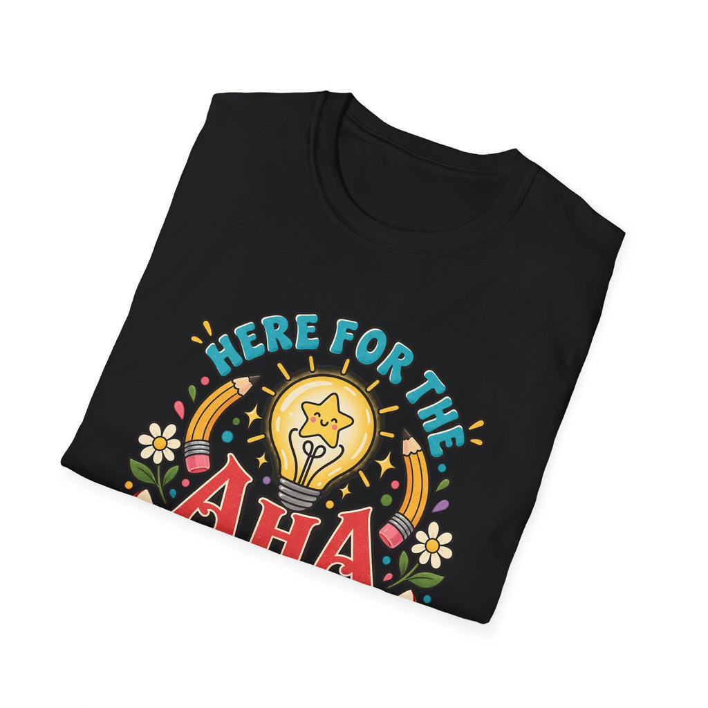 Aha Moments T-Shirt — 'Here for the Aha Moments' Lightbulb Graphic Tee