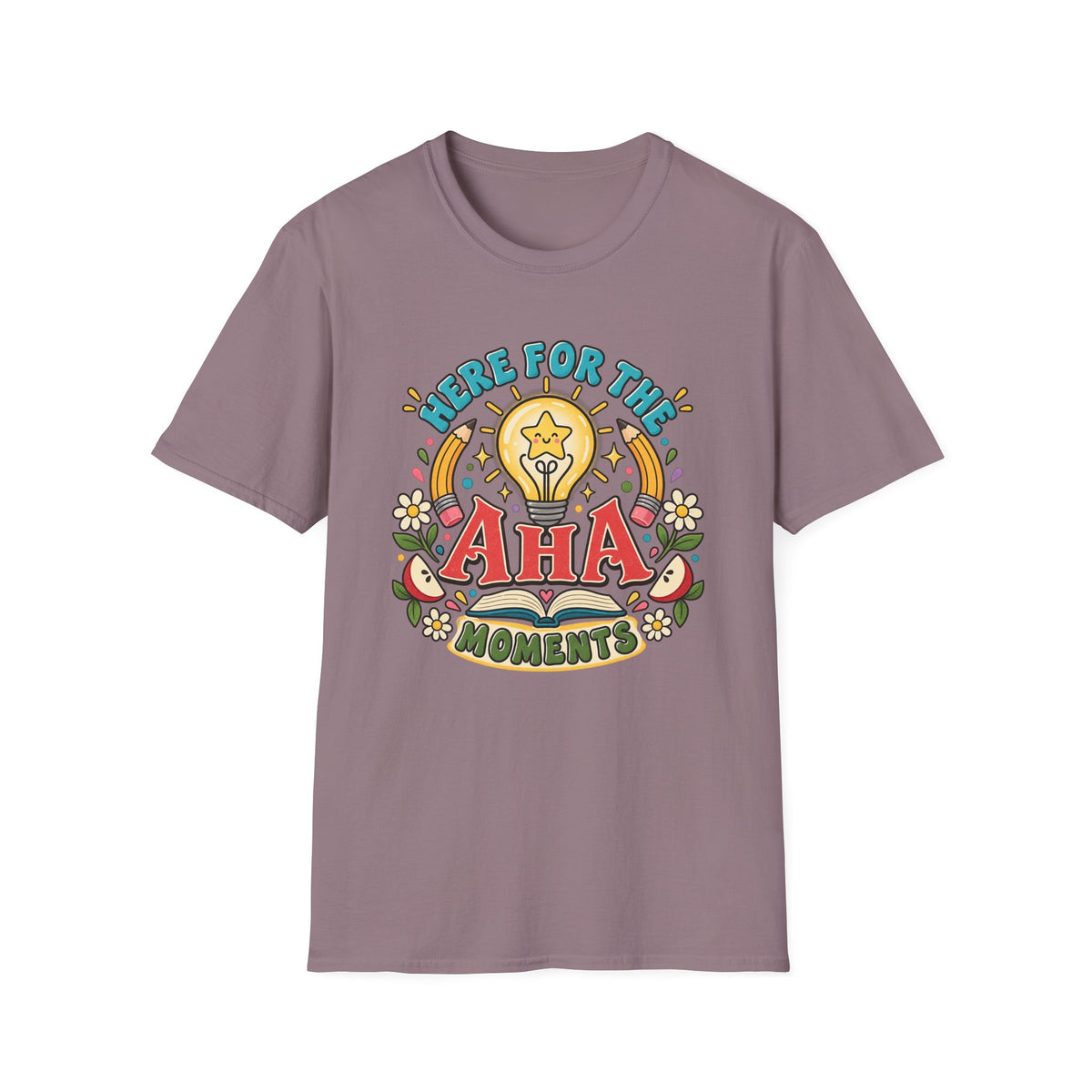 Aha Moments T-Shirt — 'Here for the Aha Moments' Lightbulb Graphic Tee