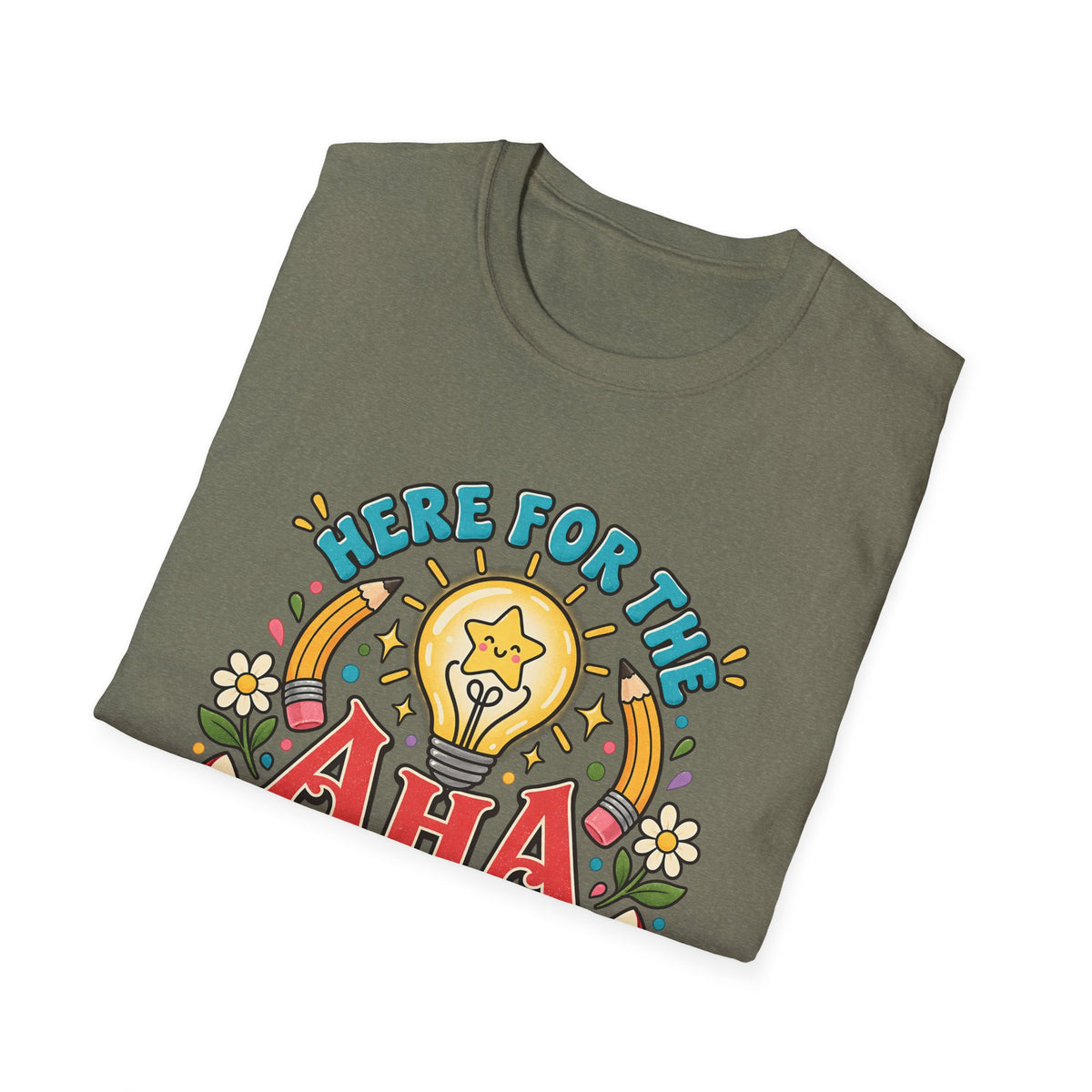 Aha Moments T-Shirt — 'Here for the Aha Moments' Lightbulb Graphic Tee