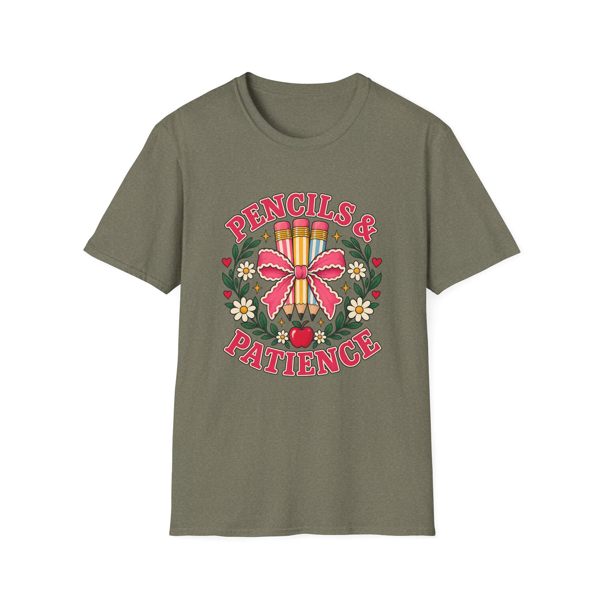 Pencils & Patience Teacher Graphic T-Shirt — Floral Pencil Bouquet Design