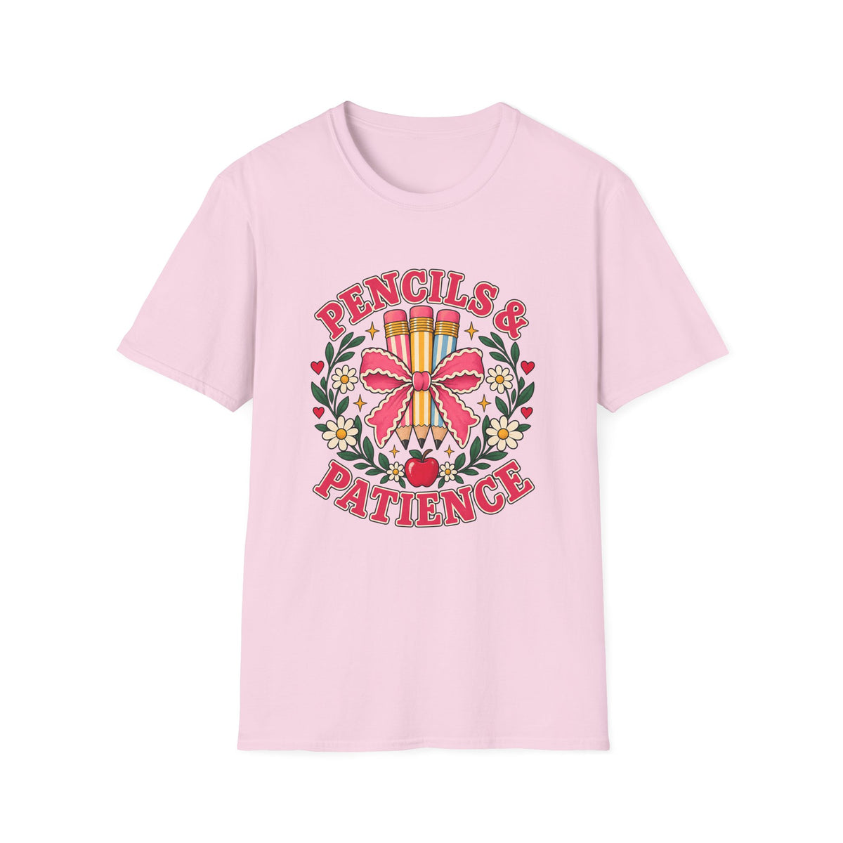 Pencils & Patience Teacher Graphic T-Shirt — Floral Pencil Bouquet Design