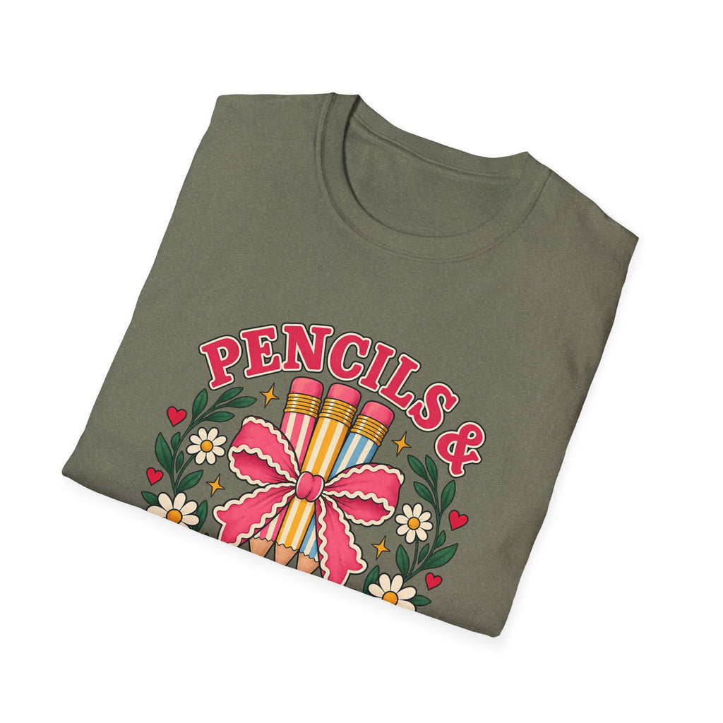 Pencils & Patience Teacher Graphic T-Shirt — Floral Pencil Bouquet Design