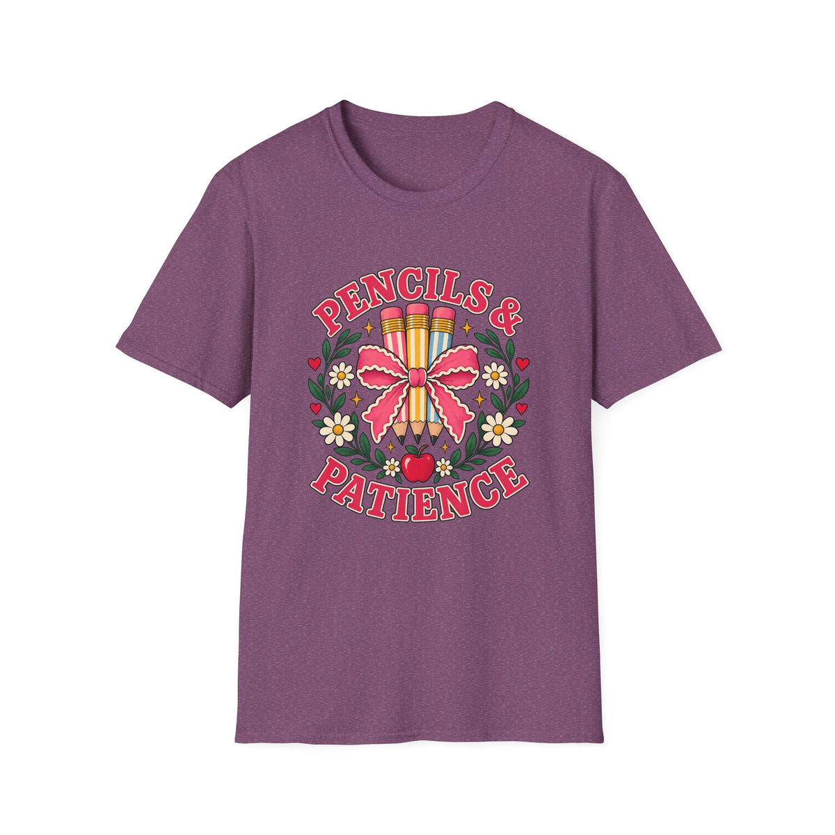 Pencils & Patience Teacher Graphic T-Shirt — Floral Pencil Bouquet Design