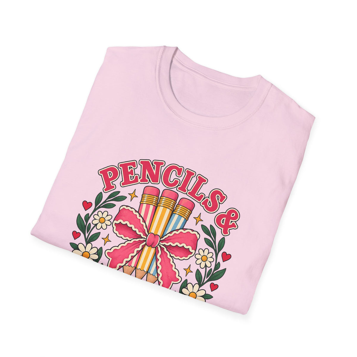 Pencils & Patience Teacher Graphic T-Shirt — Floral Pencil Bouquet Design