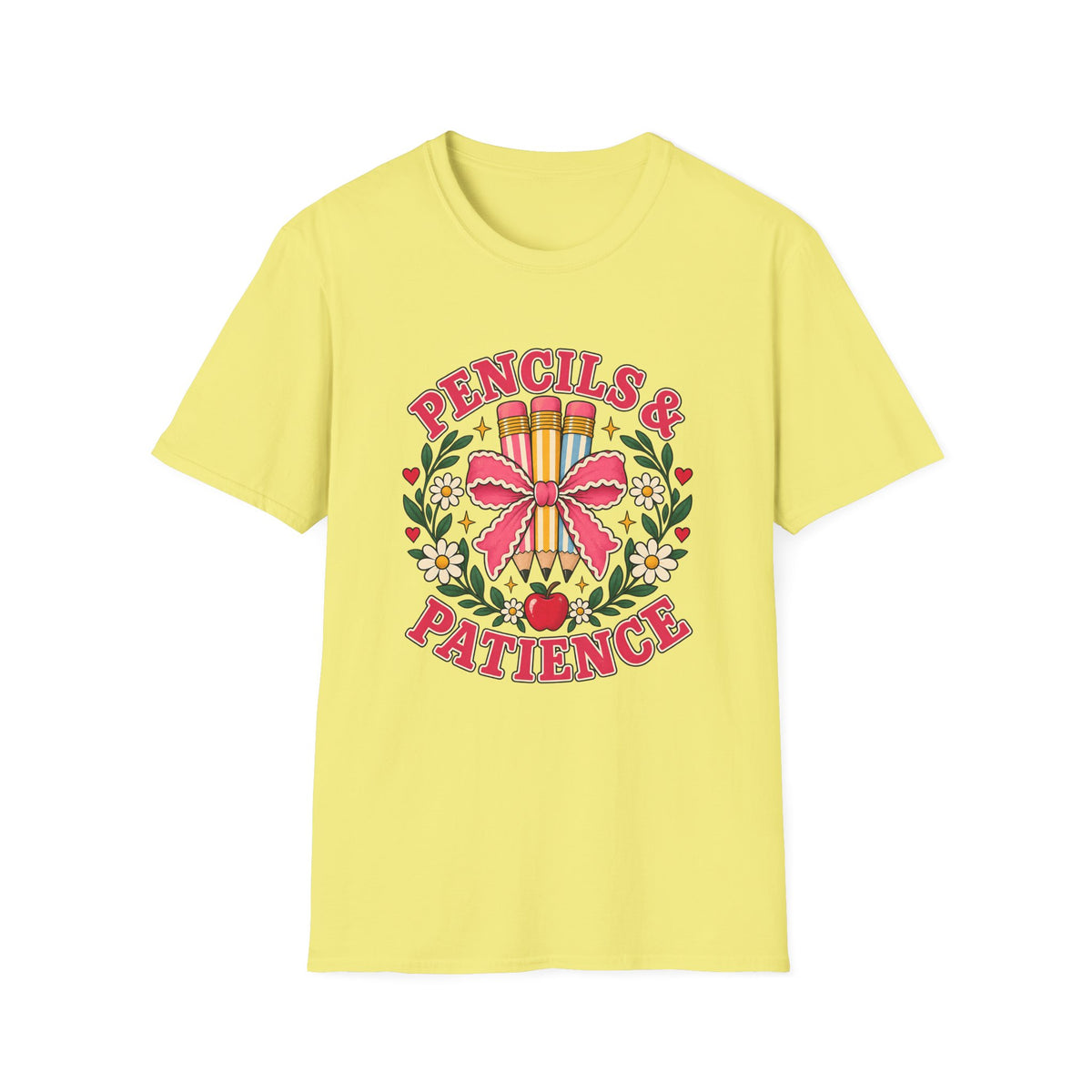 Pencils & Patience Teacher Graphic T-Shirt — Floral Pencil Bouquet Design