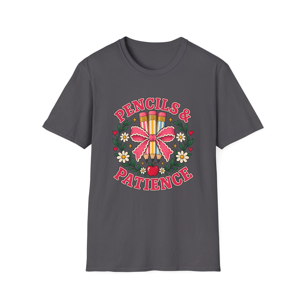 Pencils & Patience Teacher Graphic T-Shirt — Floral Pencil Bouquet Design