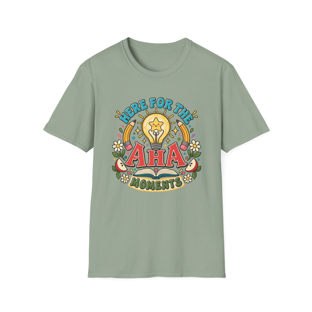 Aha Moments T-Shirt — 'Here for the Aha Moments' Lightbulb Graphic Tee