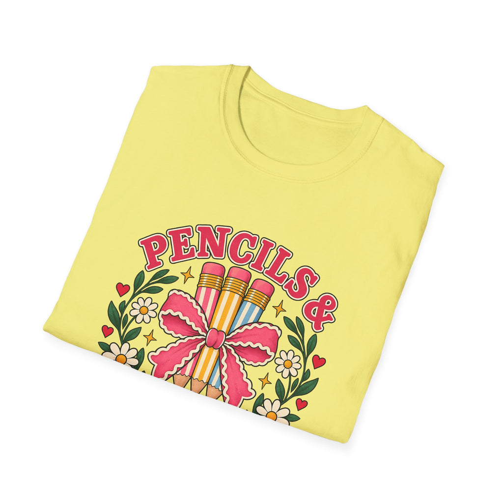 Pencils & Patience Teacher Graphic T-Shirt — Floral Pencil Bouquet Design