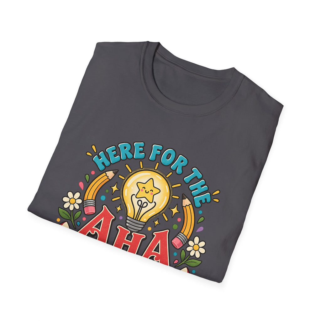 Aha Moments T-Shirt — 'Here for the Aha Moments' Lightbulb Graphic Tee