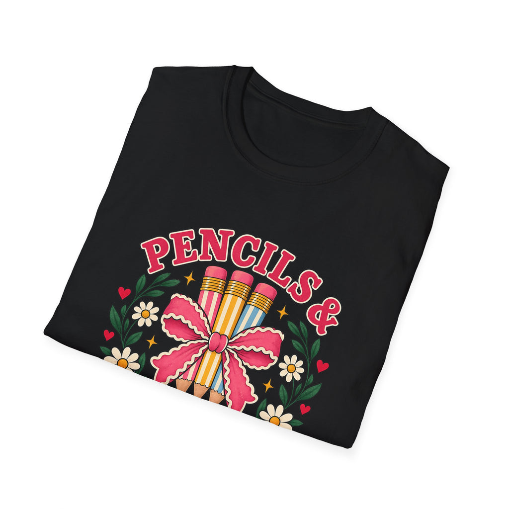 Pencils & Patience Teacher Graphic T-Shirt — Floral Pencil Bouquet Design