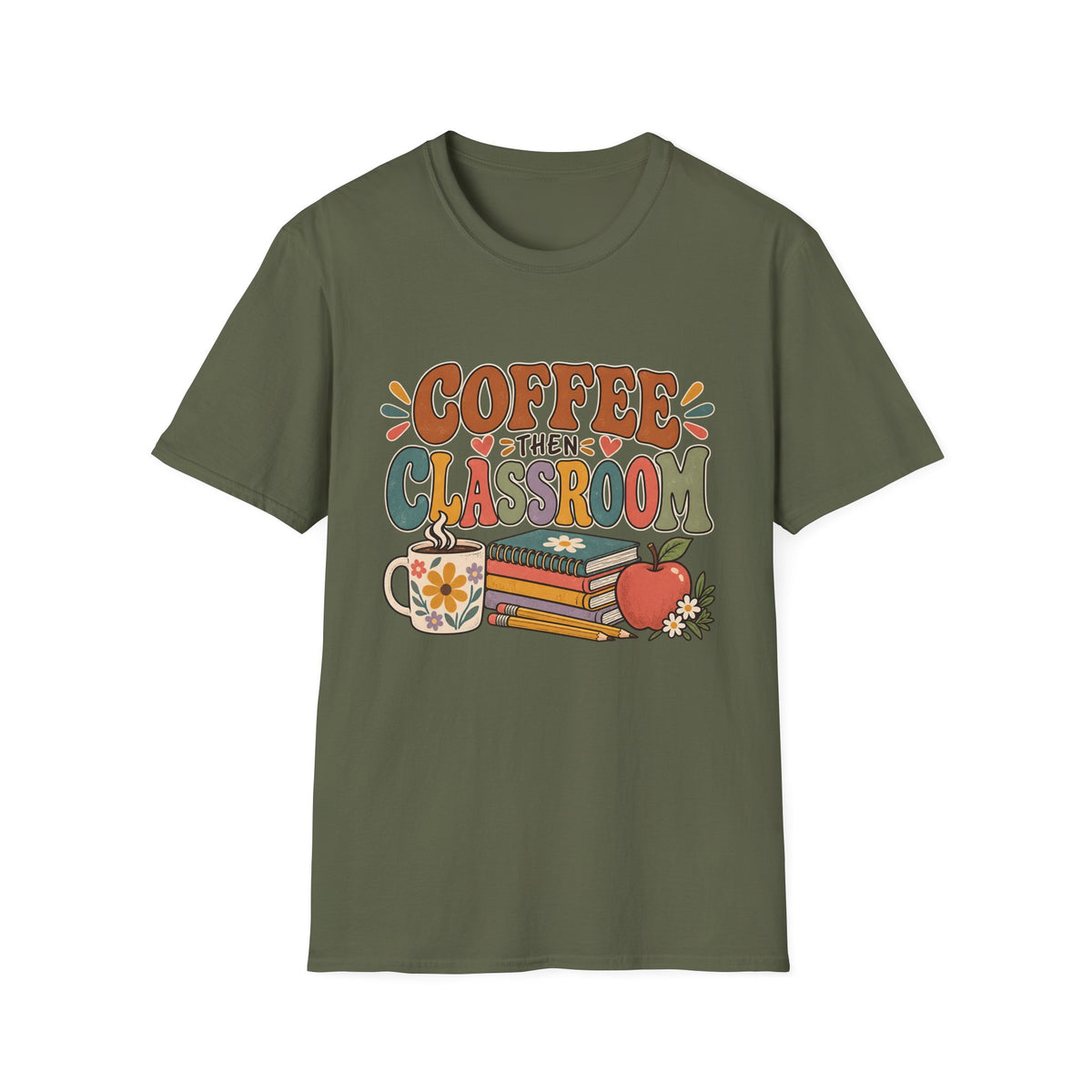 Teacher T-Shirt – “Coffee Then Classroom” Retro Graphic Tee
