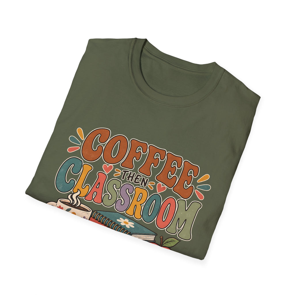 Teacher T-Shirt – “Coffee Then Classroom” Retro Graphic Tee