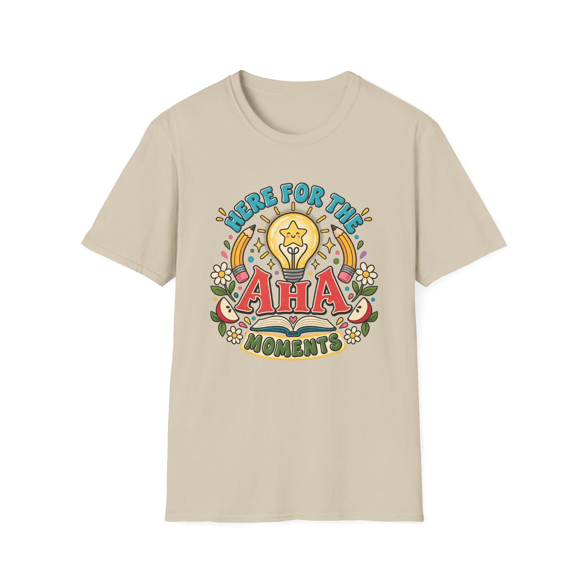 Aha Moments T-Shirt — 'Here for the Aha Moments' Lightbulb Graphic Tee
