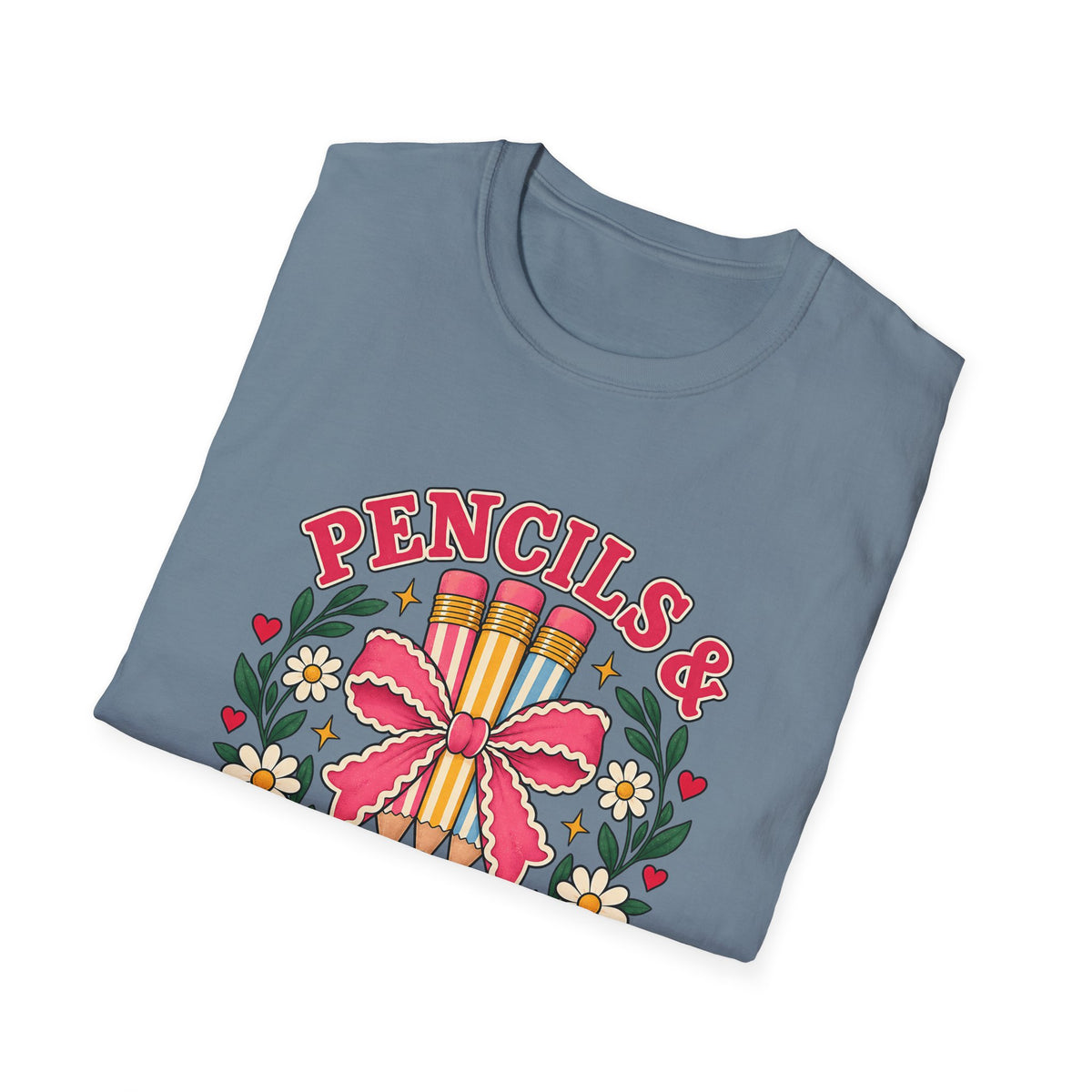 Pencils & Patience Teacher Graphic T-Shirt — Floral Pencil Bouquet Design