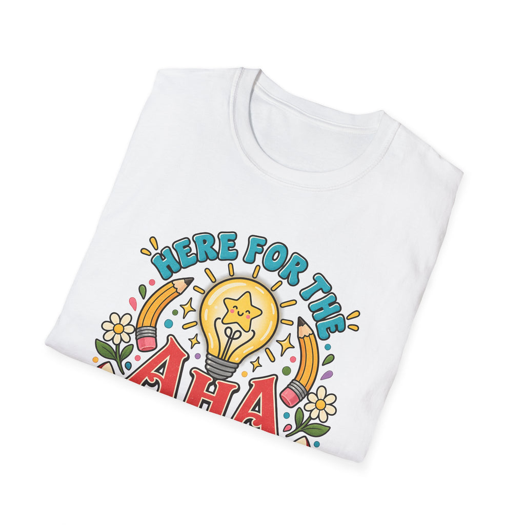 Aha Moments T-Shirt — 'Here for the Aha Moments' Lightbulb Graphic Tee