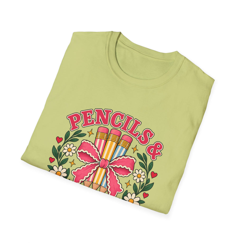 Pencils & Patience Teacher Graphic T-Shirt — Floral Pencil Bouquet Design
