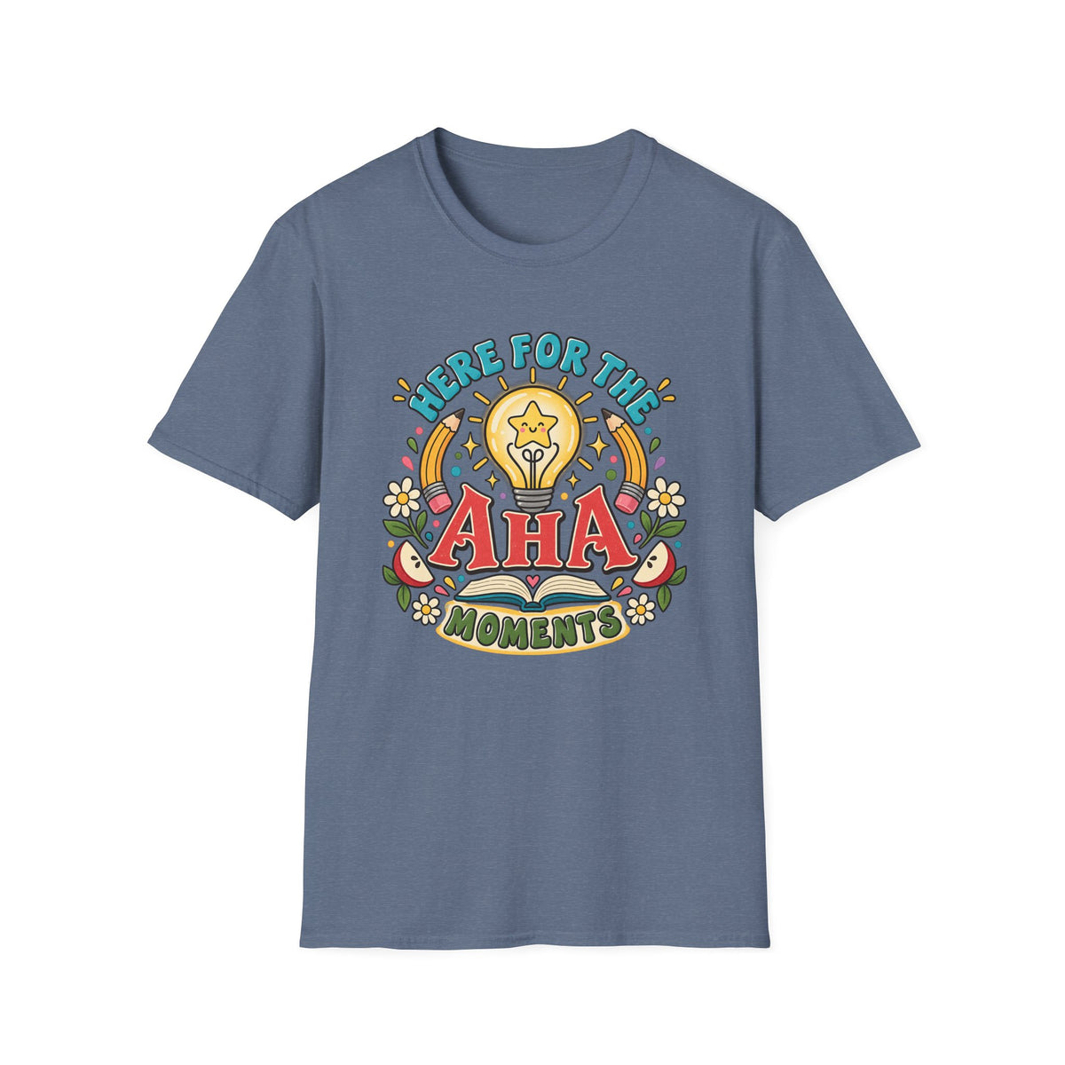 Aha Moments T-Shirt — 'Here for the Aha Moments' Lightbulb Graphic Tee