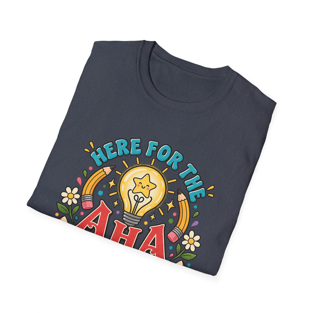 Aha Moments T-Shirt — 'Here for the Aha Moments' Lightbulb Graphic Tee