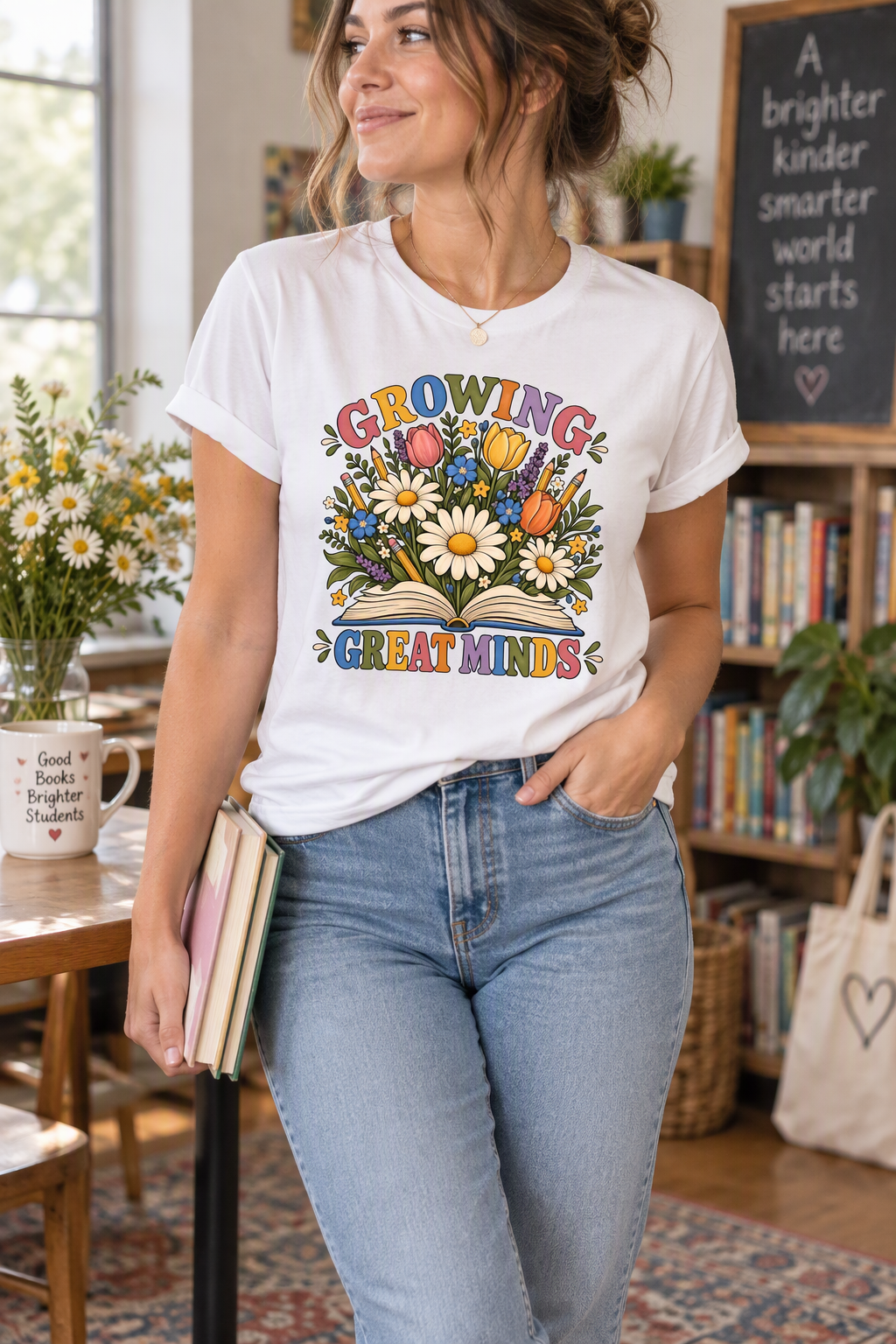 Growing Great Minds T-Shirt — Floral Teacher / Educator Appreciation Tee