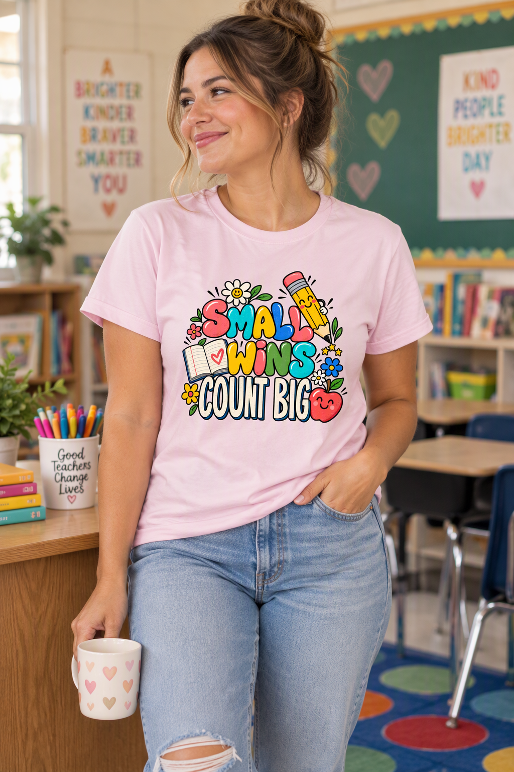 Teacher Inspirational T-Shirt — "Small Wins Count Big" Cute School Motivation Tee